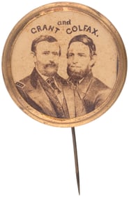 GRANT AND COLFAX 1868 ALBUMEN PORTRAIT JUGATE BADGE.