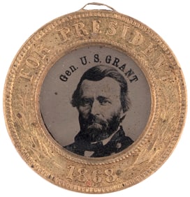 GRANT & COLFAX BACK-TO-BACK 1868 FERROTYPE JUGATE BADGE.