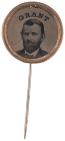 GRANT 1868 BRASS SHELL STICK PIN FERROTYPE BADGE.