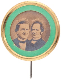 TILDEN HENDRICKS 1876 COLOR ACCENTED BRASS RIM JUGATE BADGE HAKE #3024.