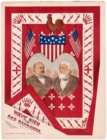 CLEVELAND & THURMAN "WAVE HIGH THE RED BANDANNA" GRAPHIC 1888 SHEET MUSIC.