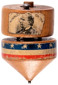 McKINLEY ON TOP WOODEN SPINNING TOP 1896 CAMPAIGN NOVELTY TOY.
