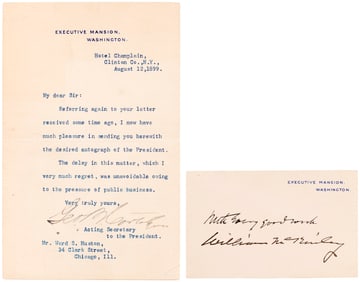 WILLIAM McKINLEY SIGNED & INSCRIBED "EXECUTIVE MANSION" CARD.