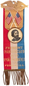 FREMONT PIONEER CLUB 1856 McKINLEY AND ROOSEVELT 1900 PEORIA, ILL RIBBON BADGE.
