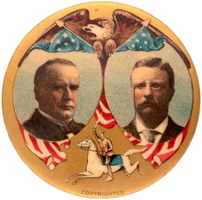 McKINLEY & ROOSEVELT ROUGH RIDER JUGATE BUTTON LARGEST VARIETY.