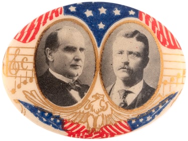 McKINLEY & ROOSEVELT 1900 PATRIOTIC MUSICAL NOTES OVAL JUGATE BUTTON.
