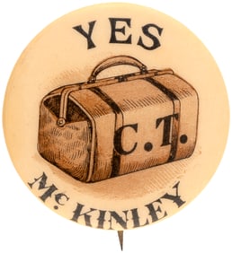 McKINLEY "C.T." SCARCE COMMERCIAL TRAVELERS CAMPAIGN BUTTON.
