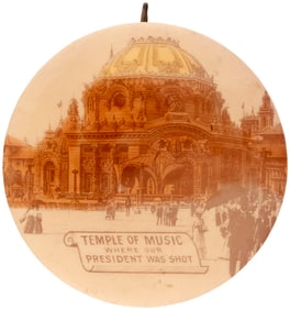 McKINLEY "TEMPLE OF MUSIC WHERE OUR PRESIDENT WAS SHOT" 1901 BUTTON.