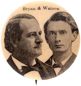 BRYAN & WATSON 1896 PEOPLE'S PARTY JUGATE BUTTON.