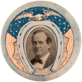 BRYAN 1900 SILVER HORSESHOE PORTRAIT BUTTON UNLISTED IN HAKE.