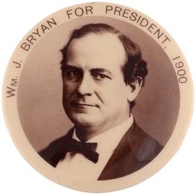 Wm. J. BRYAN FOR PRESIDENT 1900 REAL PHOTO PORTRAIT BUTTON.
