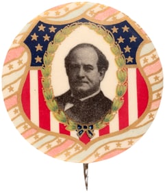 BRYAN GORGEOUS 1908 AMERICAN SHIELD MOTIF PORTRAIT BUTTON.