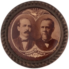 PARKER & DAVIS UNUSUAL 1904 ROPPED FRAME SEPIA TONED JUGATE BUTTON.