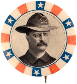 ROOSEVELT SCARCE ROUGH RIDER PORTRAIT BUTTON UNLISTED IN HAKE.