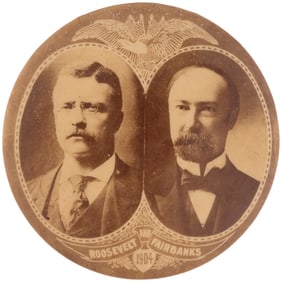 ROOSEVELT & FAIRBANKS SEPIA TONED REAL PHOTO JUGATE BUTTON.