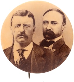 ROOSEVELT & FAIRBANKS UNUSUAL 1904 CONJOINED PORTRAIT JUGATE BUTTON.