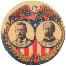 ROOSEVELT & FAIRBANKS 1904 PATRIOTIC EAGLE JUGATE BUTTON HAKE #258.