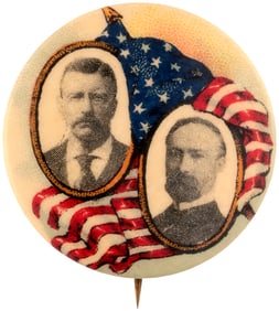 ROOSEVELT & FAIRBANKS WAVING AMERICAN FLAG JUGATE BUTTON HAKLE #33.