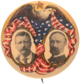 ROOSEVELT & FAIRBANKS 1904 EAGLE & DRAPED FLAG JUGATE BUTTON.