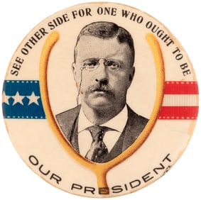 ROOSEVELT OUR PRESIDENT & WHO OUGHT TO BE 1904 WISHBONE POCKET MIRROR.