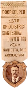 ROOSEVELT "15th OHIO DISTRICT CONGRESSIONAL CONVENTION" RIBBON BADGE.