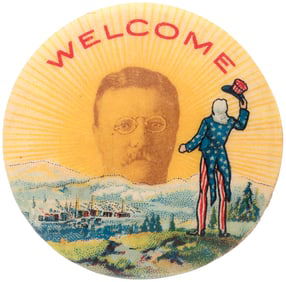 ROOSEVELT UNCLE SAM "WELCOME" SUNRISE BUTTON HAKE #74.