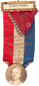 ROOSEVELT "PROGRESSIVE PARTY OF MASS." SINGLE DAY EVENT RIBBON BADGE.