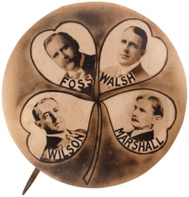 WILSON, MARSHALL, FOSS, WALSH RARE 1.25" MASS. COATTAIL MULTIGATE BUTTON.