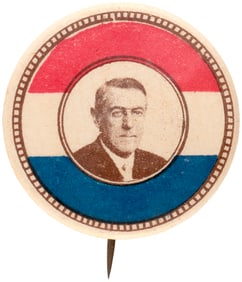WILSON SCARCE PATRIOTIC MOTIF 1.25" CELLO PORTRAIT BUTTON HAKE #3178.