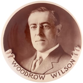 WOODROW WILSON OUTSTANDING OVERSIZED SEPIA TONED REAL PHOTO BUTTON.