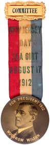 WILSON "NEW JERSEY DAY SEA GIRT AUGUST 17 1912" RIBBON BADGE.