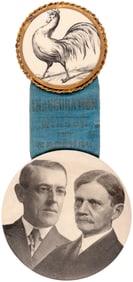 INAUGURATION WILSON AND MARSHALL LARGE JUGATE BUTTON ON RIBBON BADGE.