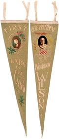 WILSON "OUR PRESIDENT" & "FIRST LADY OF THE LAND" APPLIED PORTRAIT FELT PENNANT PAIR.