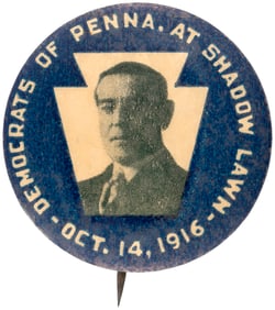 WILSON "DEMOCRATS OF PENNA. AT SHADOW LAWN" KEYSTONE PORTRAIT BUTTON.