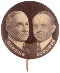 HARDING COOLIDGE 1920 BROWNTONE JUGATE BUTTON HAKE #3.