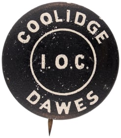 COOLIDGE DAWES I.O.C. SCARCE 1924 LITHO BUTTON.