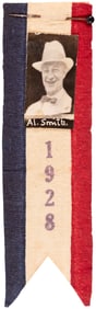 AL SMITH DERBY PORTRAIT APPLIED ON "1928" RIBBON LIKELY UNIQUE.