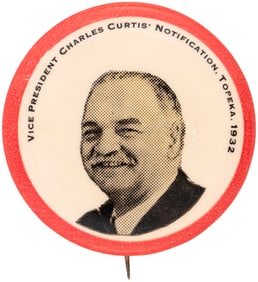 HOOVER CHARLES CURTIS 1932 TOPEKA, KS NOTIFICATION BUTTON.