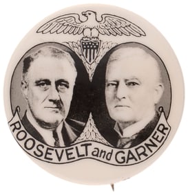 ROOSEVELT & GARNER REAL PHOTO EAGLE & SHIELD JUGATE BUTTON HAKE #3.