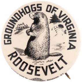 GROUNDHOGS OF VIRGINIA ROOSEVELT BUTTON HAKE #2026.