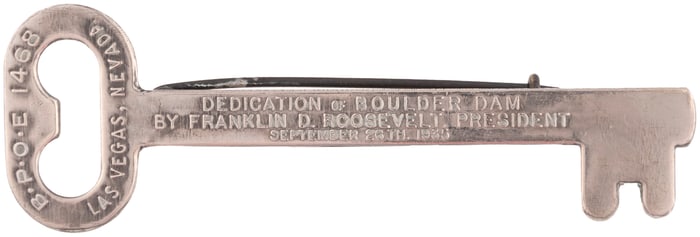 ROOSEVELT 1935 BOULDER DAM DEDICATION LAS VEGAS, NV BADGE.