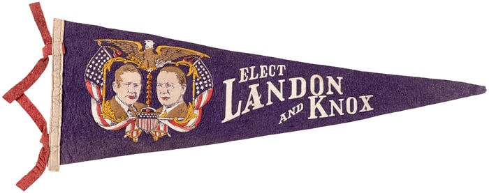 ELECT LANDON AND KNOX 1936 CAMPAIGN JUGATE PENNANT.