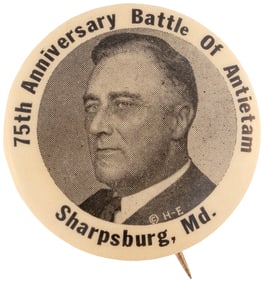 ROOSEVELT "75TH ANNIVERSARY BATTLE OF ANTIETAM" SCARCE 1937 BUTTON.