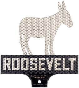 ROOSEVELT FIGURAL DIECUT DONKEY LICENSE PLATE ATTACHMENT.
