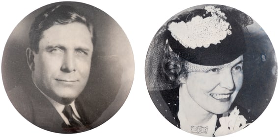 WENDELL & EDITH WILLKIE LARGE 1940 PORTRAIT BUTTON PAIR.