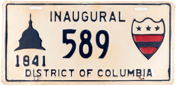 ROOSEVELT 1941 INAUGURAL DISTRICT OF COLUMBIA LICENSE PLATE.