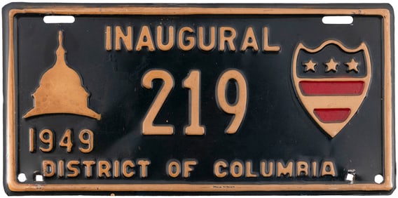 TRUMAN 1949 INAUGURAL DISTRICT OF COLUMBIA LICENSE PLATE.