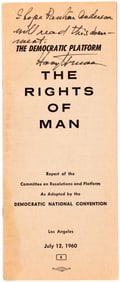 HARRY S. TRUMAN SIGNED AND INSCRIBED "RIGHTS OF MAN" 1960 DNC PLATFORM.