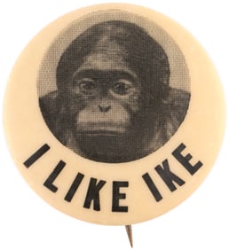 I LIKE IKE RARE CHIMPANZEE PORTRAIT BUTTON UNLISTED IN HAKE.
