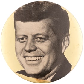 RARE KENNEDY BASTIAN BROS. SAMPLE BUTTON ON GOLD BACKGROUND.